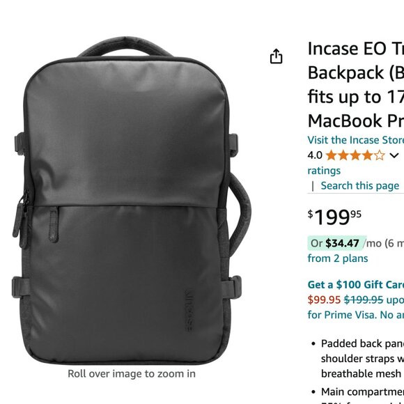 Incase EO Travel Backpack suitcase fits up to 17" MacBook Pro - Picture 1 of 7
